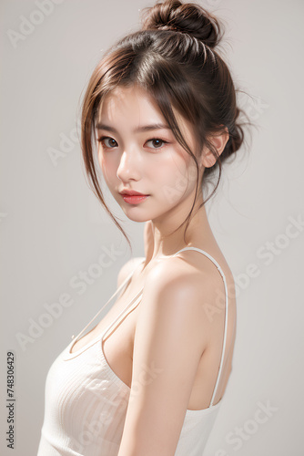 Gorgeous Young Female Model - Fashion or Cosmetics Model - Beauty with Perfect Fine Features - Beautiful Smooth Hair