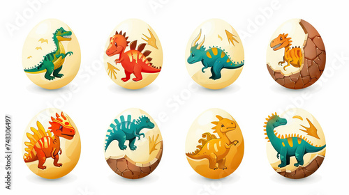 Dinosaur Egg Icon: Cracked Egg for Dinosaur Discoveries. Multiple Icons. Icon Concept Isolated Premium Vector. White Background