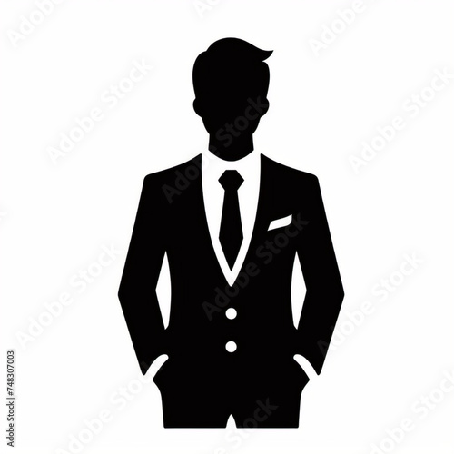 Silueta de hombre de negocios en un icono de fondo blanco que puede usarse como avatar o imagen de perfil