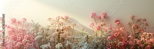 a white white and pink background filled with flowers on its own