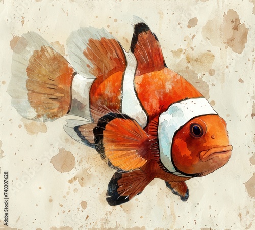 a watercolor clown fish small