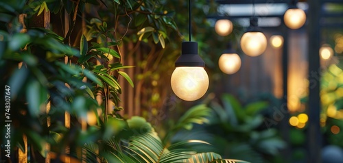 a string of lights are hanging on a tree