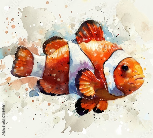 a watercolor clown fish small
