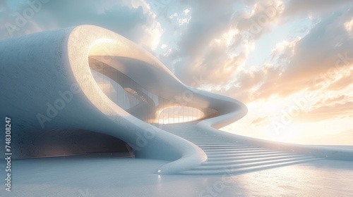 Stylish White Round Abstract Architecture Building Generative AI