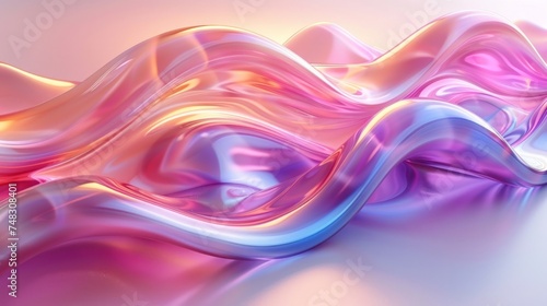 Curved Iridescent Neon Wave Rendering Generative AI