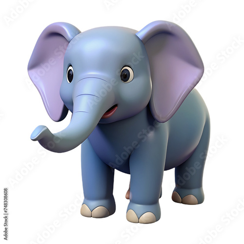 3d Blue cartoon elephant isolated on a transparent background.