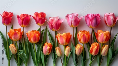 Birthday Tulips on White with Copy Space Generative AI