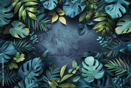 an exotic tropical plant in a huge variety of leaves and green