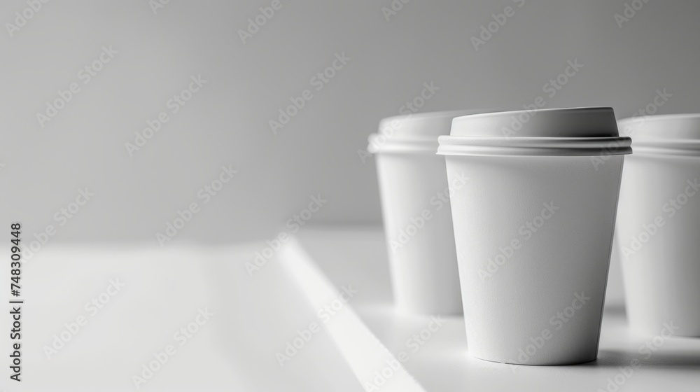 Minimalist White Coffee Cup on Blank Paper Generative AI Minimalist White Coffee Cup on Blank Paper Generative AI