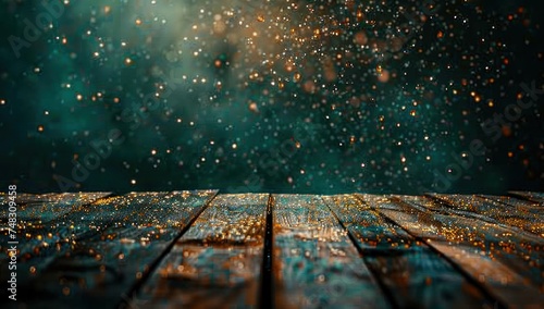 an image of a wooden table against a green background