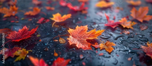 autumn leaves on the floor in various colors