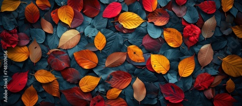 autumn leaves on the floor in various colors