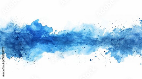 Blue Watercolor Ink Stain on White Background Generative AI photo