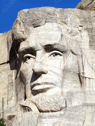 Up Close View of Abraham Lincoln at Mount Rushmore National Park in South Dakota USA