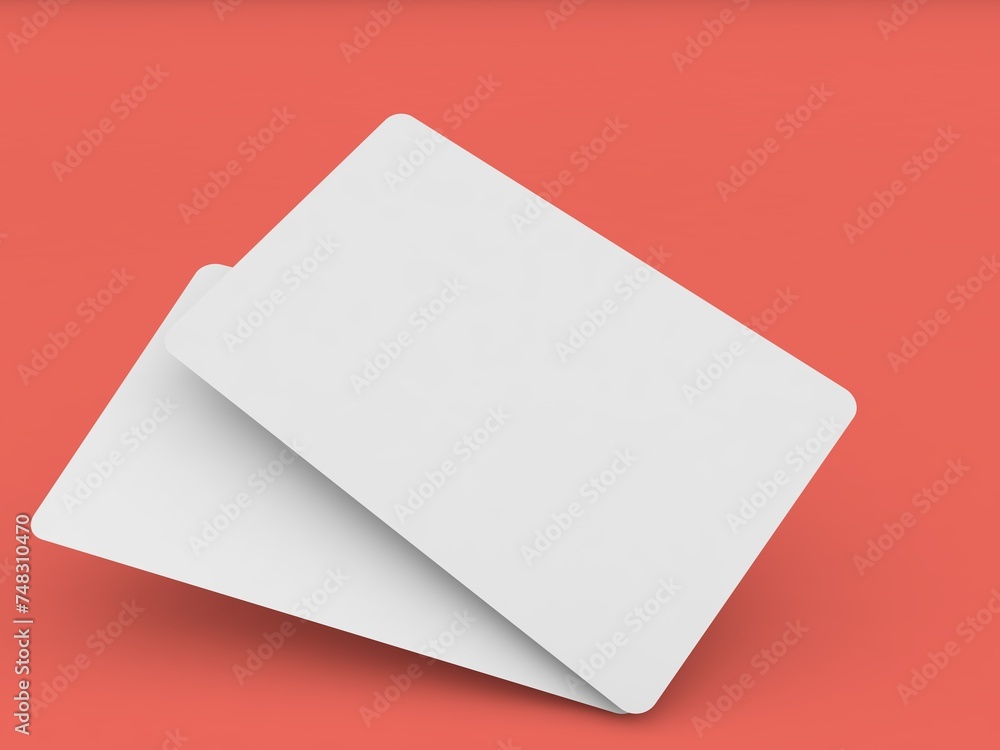 Two credit cards mock up on a red background. 3d render illustration. Two credit cards mock up on a red background. 3d render illustration.