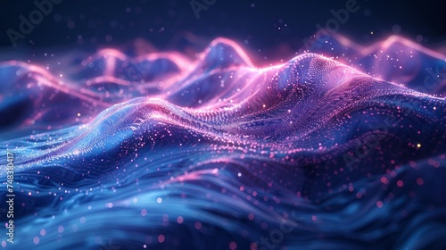 Holographic Curved Wave in Motion on Dark Background Generative AI