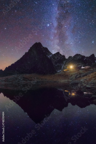 Starry nigh by the mountain lake