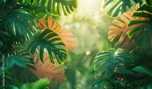 colorful background of tropical leaves and branches