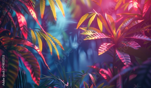 colorful background of tropical leaves and branches