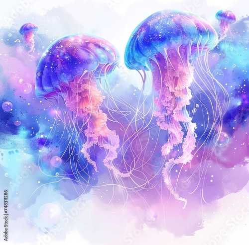 blue and pink jelly fish wall sticker