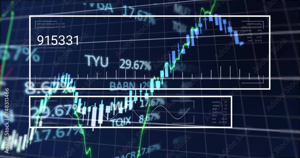 Animation of statistics and data processing over grid background Animation of statistics and data processing over grid background