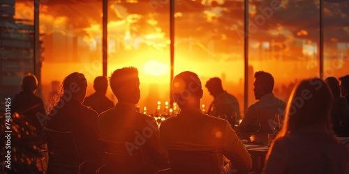 business meeting at sunset