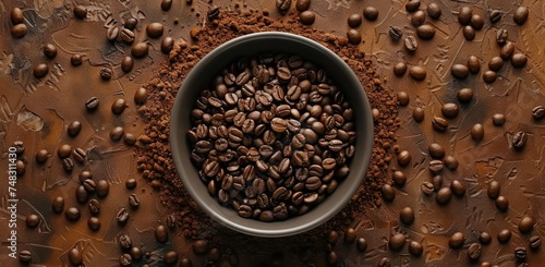 coffee beans with cup in the middle of them