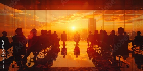 business meeting at sunset