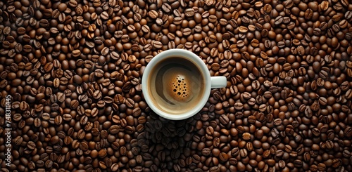 coffee beans with cup in the middle of them