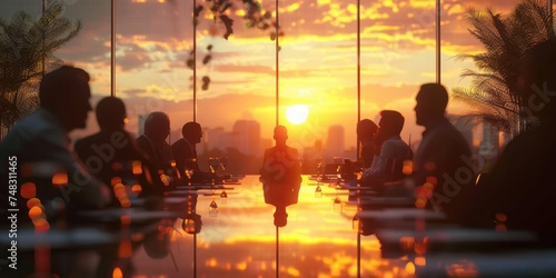 business meeting at sunset