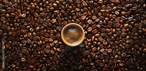 coffee beans with cup in the middle of them