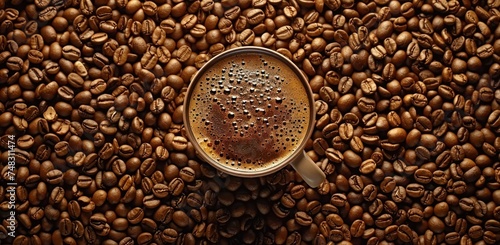 coffee beans with cup in the middle of them