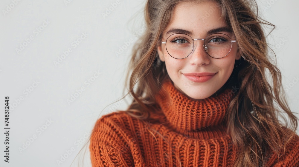 A woman wearing glasses and a turtle neck sweater A woman wearing glasses and a turtle neck sweater