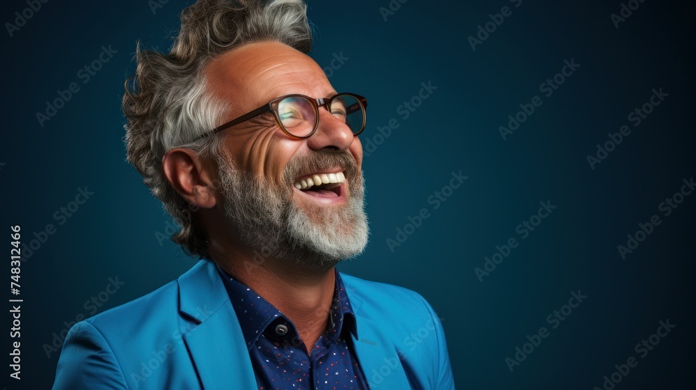 Obraz premium Bearded man wearing glasses smiling in close-up portrait