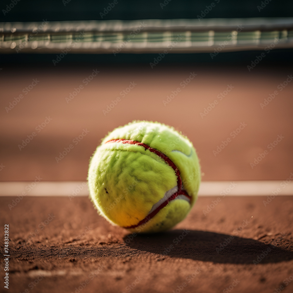 Closeup of a Tennis ball in the tennis court floor ready for sports recreation competition activity 
