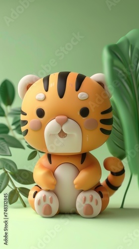 Tiny cute isometric tiger plush emoji  soft smooth lighting  with soft pastel colors  3d icon clay render  light green background --ar 9 16 