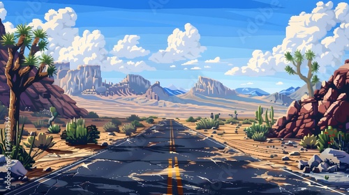 American desert road landscape ai pixel game scene 