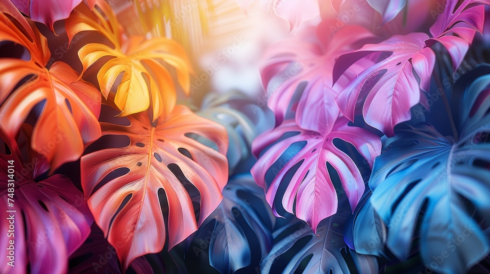 Tender Rainbow-Colored Monstera Illustration with Romantic Expressions on White Background Generative AI Tender Rainbow-Colored Monstera Illustration with Romantic Expressions on White Background Generative AI