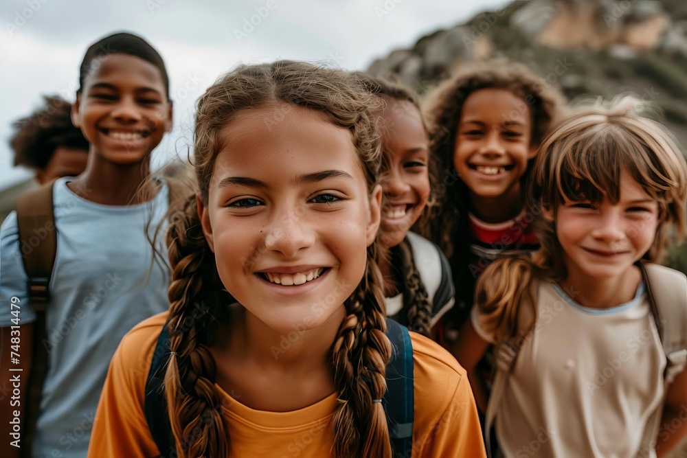 Youthful friendship A group of children embarking on their educational journey together