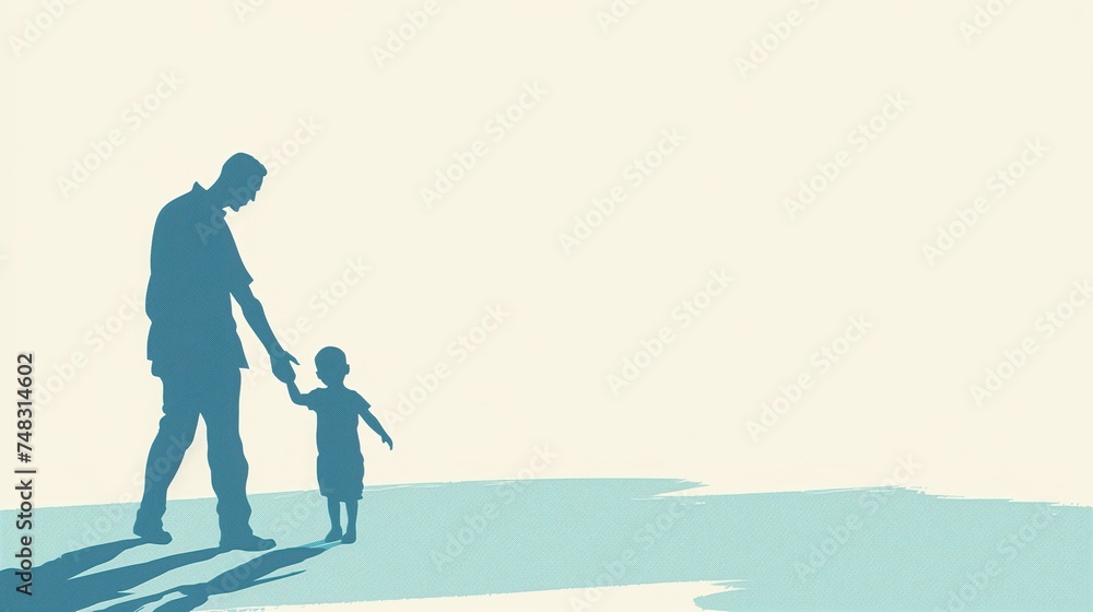 Father and Son Silhouette: Beige and Blue Background