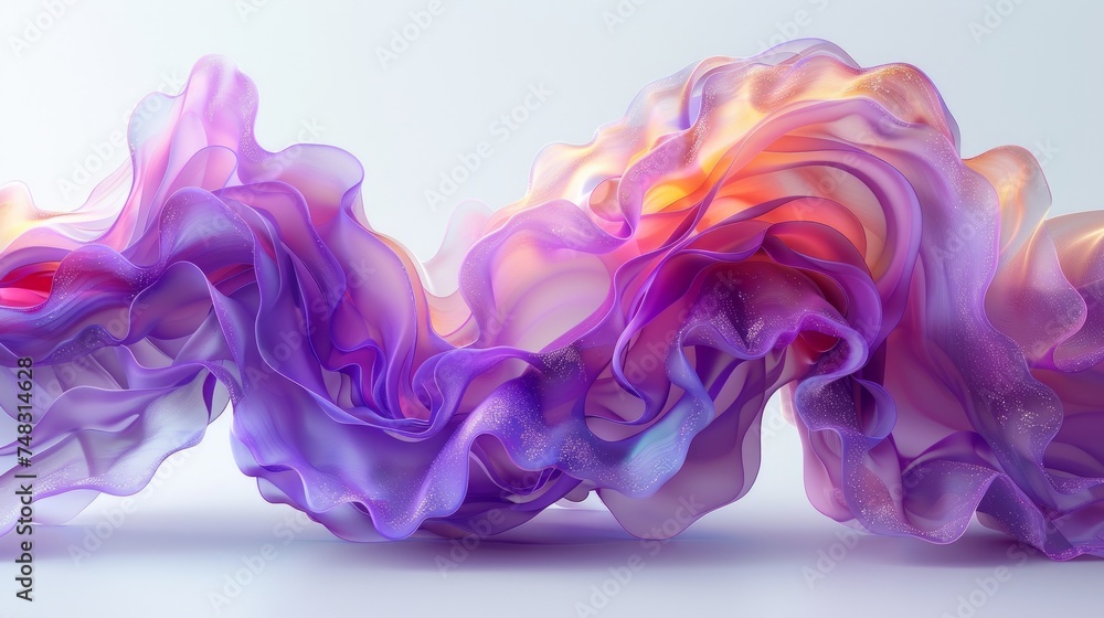 Neon Abstract Shape Flow over White Background Generative AI