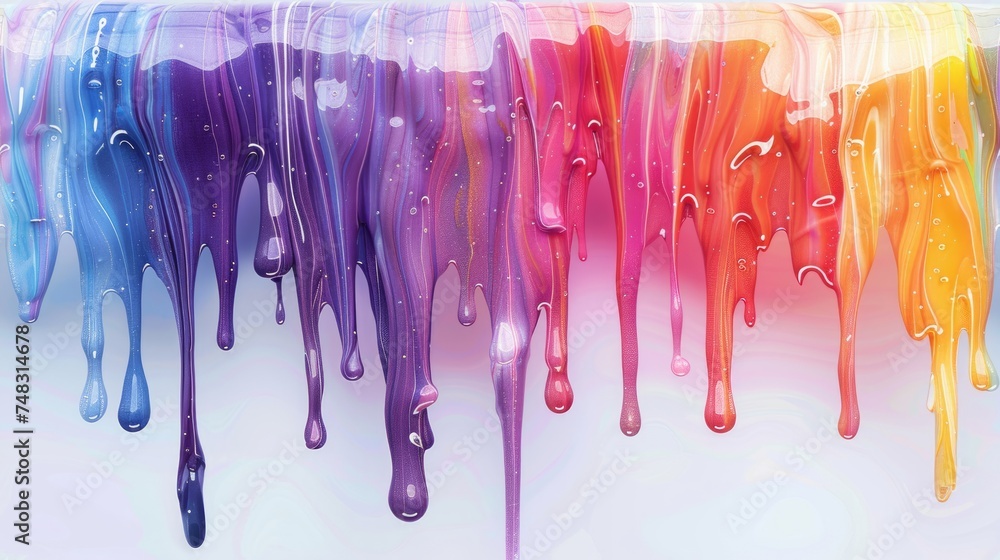 Vibrant Rainbow Paint Dripping on White Background Generative AI