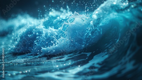 A blue ocean wave with splashing water photo