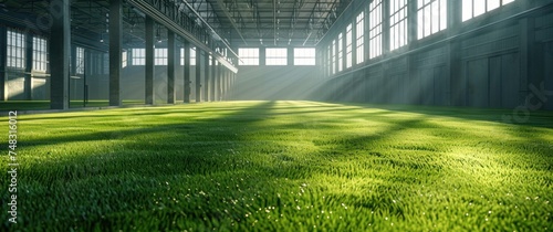 green artificial grass field indoors