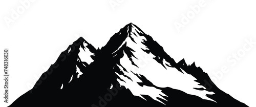 Mountain vector flat icon. Mountain silhouette element. Outdoor icon snow ice mountain tops decorative symbols isolated on transparent background. Camping logo, travel labels, climbing, hiking badges.