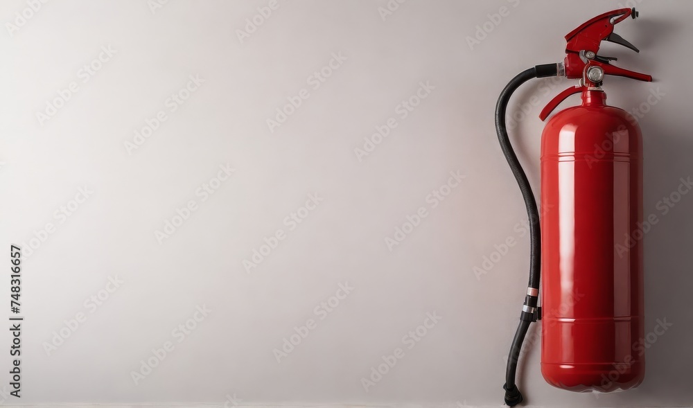 Close up of a white ceiling with a fire extinguisher. Creative Banner. Copyspace image