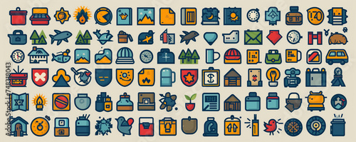 Set of Icons with White Background for Various Areas. IT, Vehicles, Real Estate, Nature, Food, Drinks, Electronics, 3D Objects, Medicine, Social Networks.