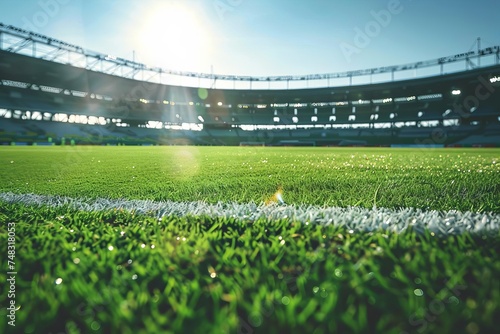 Stadium filled with green grass Ready for a soccer match Showcasing the pristine condition of the sports facility for competitive play