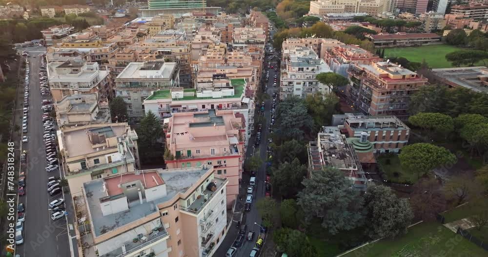 Capturing the Modern Marvels: Aerial Views of Rome's Residential Architecture Amidst Urban Sunset. High quality 4k footage Capturing the Modern Marvels: Aerial Views of Rome's Residential Architecture Amidst Urban Sunset. High quality 4k footage