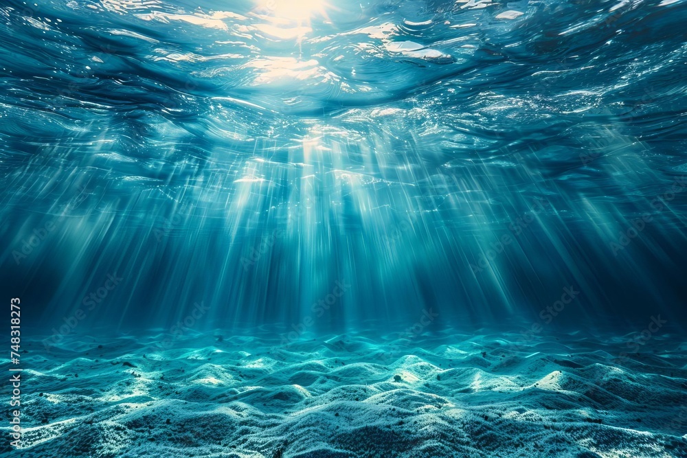 Tranquil undersea scene with sunlight filtering through the water Showcasing the serene beauty of the ocean's depths